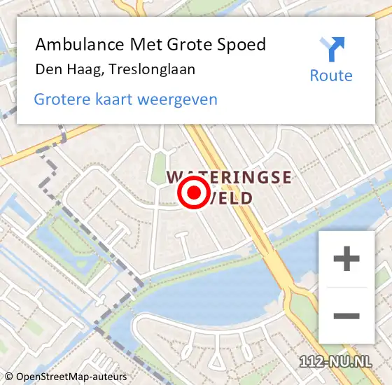 Locatie op kaart van de 112 melding: Ambulance Met Grote Spoed Naar Den Haag, Treslonglaan op 1 april 2022 16:22