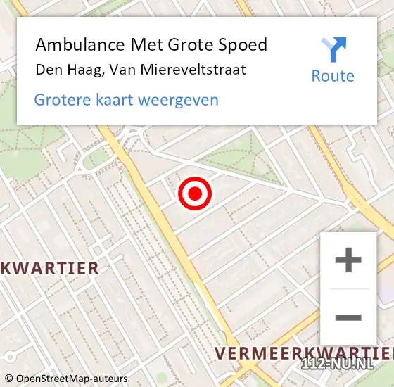 Locatie op kaart van de 112 melding: Ambulance Met Grote Spoed Naar Den Haag, Van Miereveltstraat op 1 april 2022 21:45