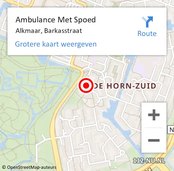 Locatie op kaart van de 112 melding: Ambulance Met Spoed Naar Alkmaar, Barkasstraat op 2 april 2022 04:53