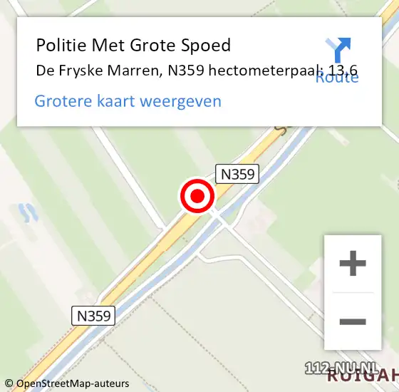Locatie op kaart van de 112 melding: Politie Met Grote Spoed Naar De Fryske Marren, N359 hectometerpaal: 13,6 op 2 april 2022 09:45