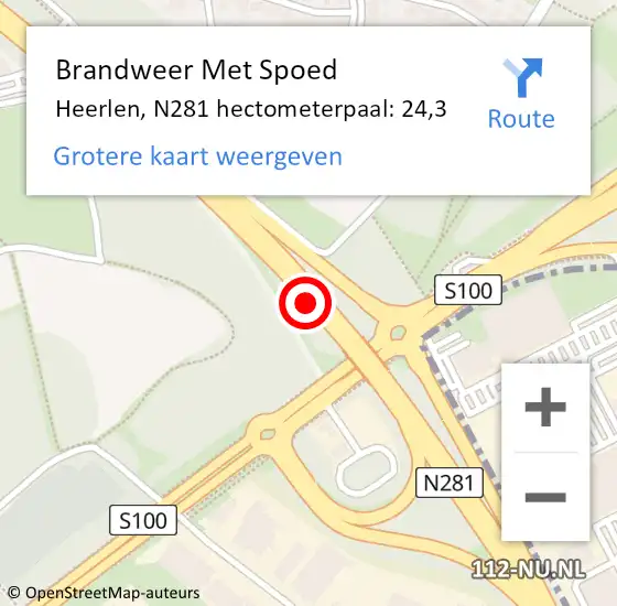 Locatie op kaart van de 112 melding: Brandweer Met Spoed Naar Heerlen, N281 hectometerpaal: 24,3 op 2 april 2022 11:33
