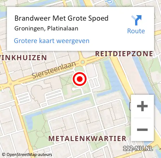 Locatie op kaart van de 112 melding: Brandweer Met Grote Spoed Naar Groningen, Platinalaan op 2 april 2022 12:37