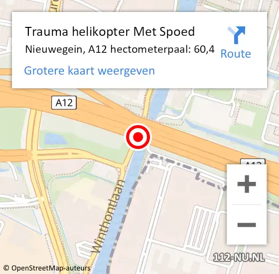 Locatie op kaart van de 112 melding: Trauma helikopter Met Spoed Naar Nieuwegein, A12 hectometerpaal: 60,4 op 2 april 2022 12:52