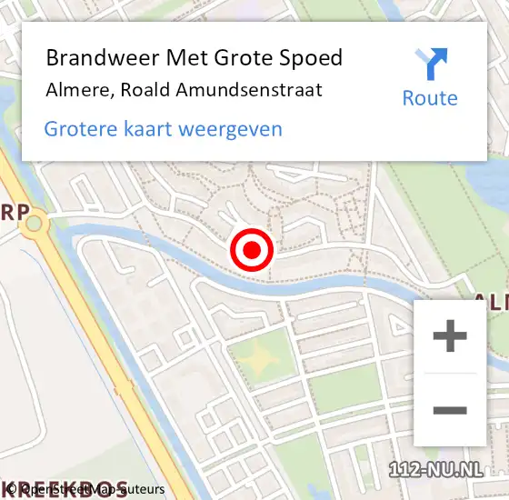 Locatie op kaart van de 112 melding: Brandweer Met Grote Spoed Naar Almere, Roald Amundsenstraat op 2 april 2022 13:54