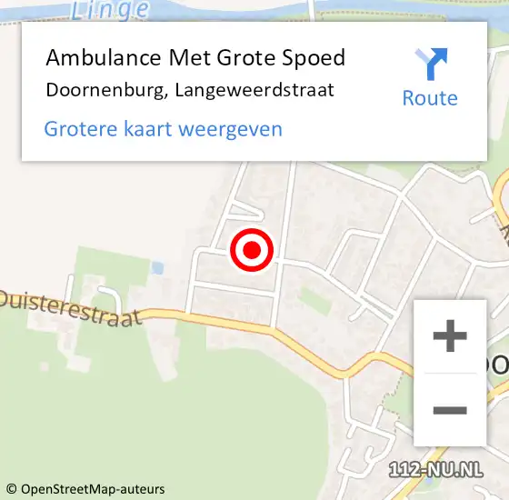 Locatie op kaart van de 112 melding: Ambulance Met Grote Spoed Naar Doornenburg, Langeweerdstraat op 2 april 2022 14:48