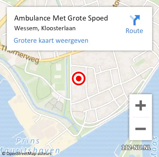 Locatie op kaart van de 112 melding: Ambulance Met Grote Spoed Naar Wessem, Kloosterlaan op 2 april 2022 17:30