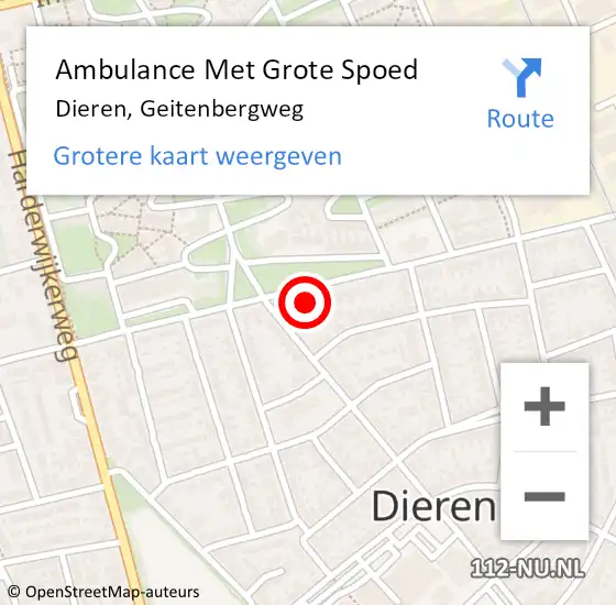 Locatie op kaart van de 112 melding: Ambulance Met Grote Spoed Naar Dieren, Geitenbergweg op 2 april 2022 18:37