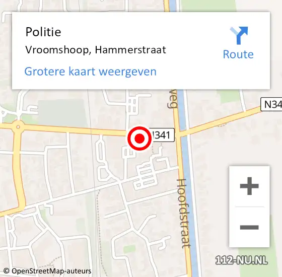 Locatie op kaart van de 112 melding: Politie Vroomshoop, Hammerstraat op 2 april 2022 20:01
