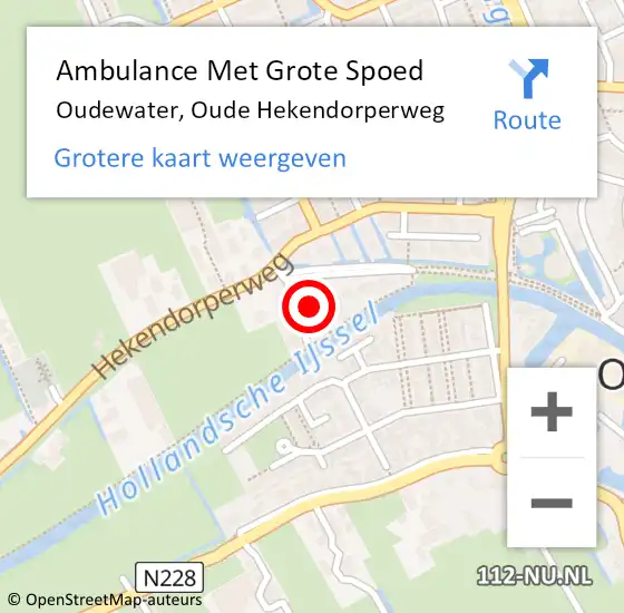 Locatie op kaart van de 112 melding: Ambulance Met Grote Spoed Naar Oudewater, Oude Hekendorperweg op 2 april 2022 23:26