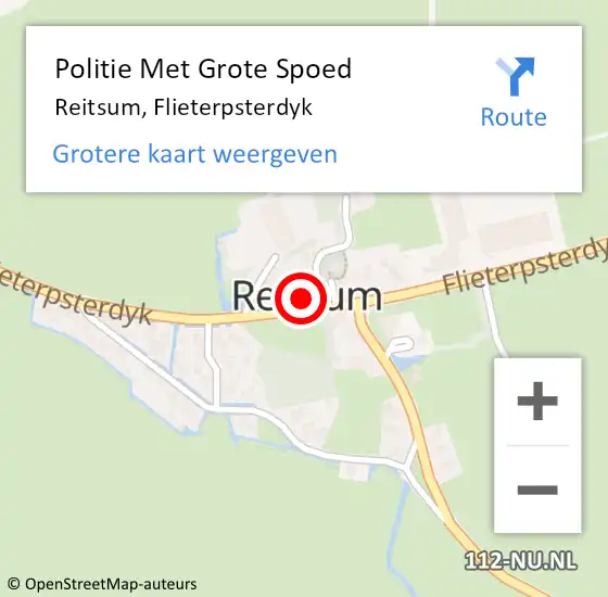 Locatie op kaart van de 112 melding: Politie Met Grote Spoed Naar Reitsum, Flieterpsterdyk op 3 april 2022 01:07