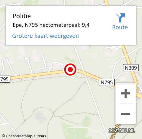 Locatie op kaart van de 112 melding: Politie Epe, N795 hectometerpaal: 9,4 op 3 april 2022 01:23