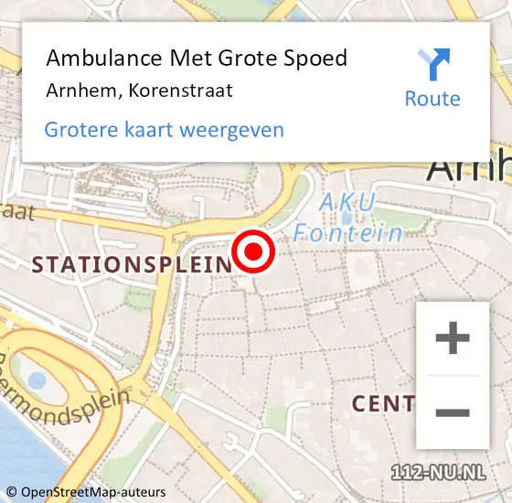 Locatie op kaart van de 112 melding: Ambulance Met Grote Spoed Naar Arnhem, Korenstraat op 3 april 2022 03:01