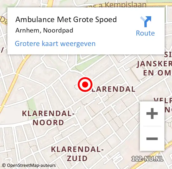 Locatie op kaart van de 112 melding: Ambulance Met Grote Spoed Naar Arnhem, Noordpad op 3 april 2022 04:00