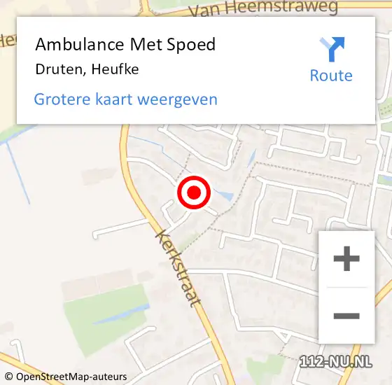 Locatie op kaart van de 112 melding: Ambulance Met Spoed Naar Druten, Heufke op 3 april 2022 04:35