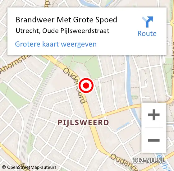 Locatie op kaart van de 112 melding: Brandweer Met Grote Spoed Naar Utrecht, Oude Pijlsweerdstraat op 3 april 2022 05:08