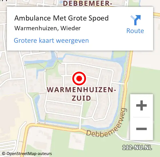 Locatie op kaart van de 112 melding: Ambulance Met Grote Spoed Naar Warmenhuizen, Wieder op 3 april 2022 05:28
