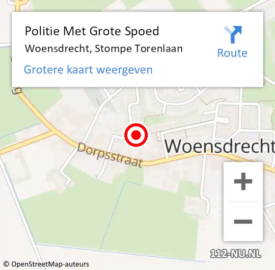 Locatie op kaart van de 112 melding: Politie Met Grote Spoed Naar Woensdrecht, Stompe Torenlaan op 3 april 2022 19:12