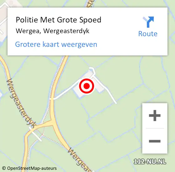 Locatie op kaart van de 112 melding: Politie Met Grote Spoed Naar Wergea, Wergeasterdyk op 3 april 2022 19:12