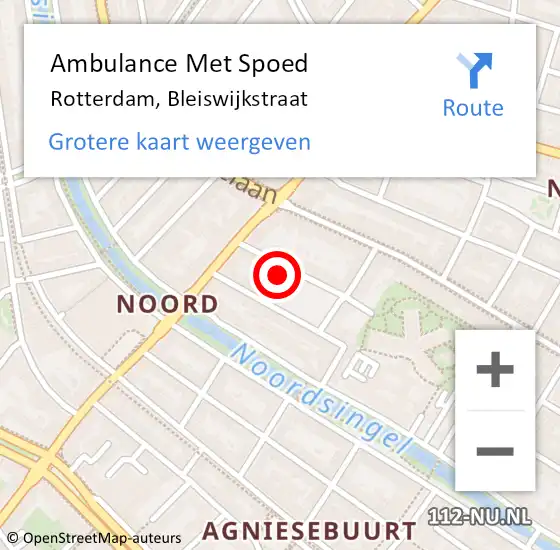 Locatie op kaart van de 112 melding: Ambulance Met Spoed Naar Rotterdam, Bleiswijkstraat op 3 april 2022 21:00