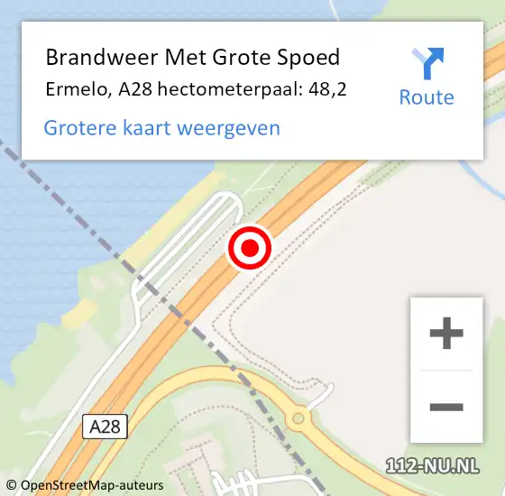 Locatie op kaart van de 112 melding: Brandweer Met Grote Spoed Naar Ermelo, A28 hectometerpaal: 48,2 op 3 april 2022 21:25