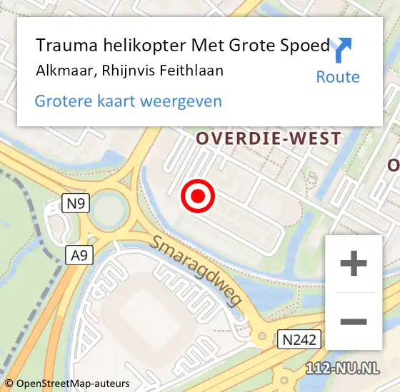 Locatie op kaart van de 112 melding: Trauma helikopter Met Grote Spoed Naar Alkmaar, Rhijnvis Feithlaan op 3 april 2022 22:36
