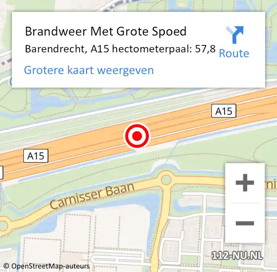 Locatie op kaart van de 112 melding: Brandweer Met Grote Spoed Naar Barendrecht, A15 hectometerpaal: 57,8 op 4 april 2022 06:37