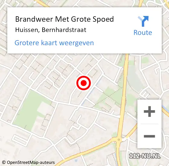 Locatie op kaart van de 112 melding: Brandweer Met Grote Spoed Naar Huissen, Bernhardstraat op 4 april 2022 07:45