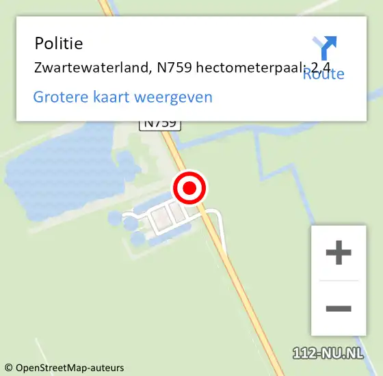 Locatie op kaart van de 112 melding: Politie Zwartewaterland, N759 hectometerpaal: 2,4 op 4 april 2022 08:02