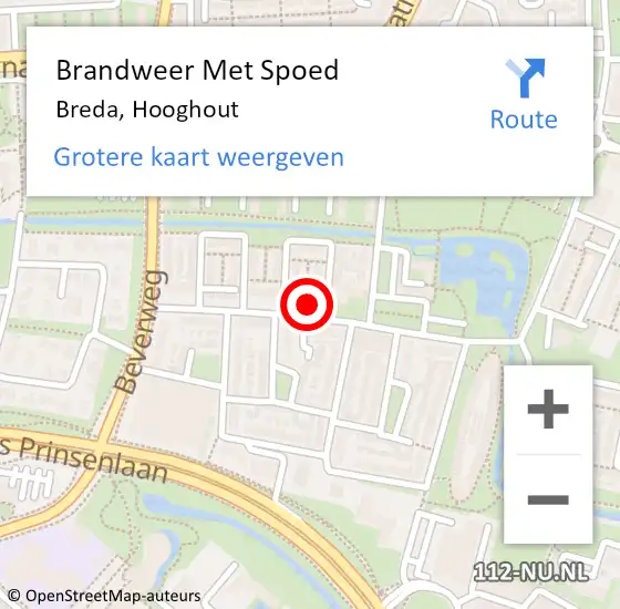 Locatie op kaart van de 112 melding: Brandweer Met Spoed Naar Breda, Hooghout op 4 april 2022 10:41