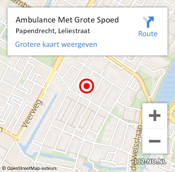 Locatie op kaart van de 112 melding: Ambulance Met Grote Spoed Naar Papendrecht, Leliestraat op 4 april 2022 12:57