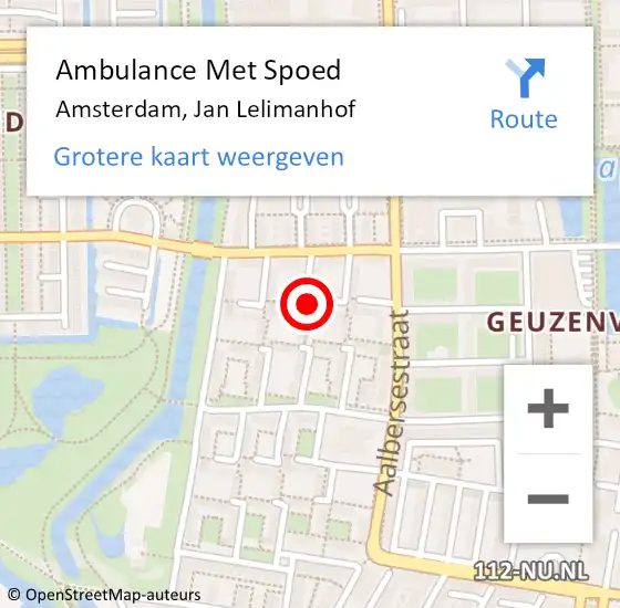 Locatie op kaart van de 112 melding: Ambulance Met Spoed Naar Amsterdam, Jan Lelimanhof op 4 april 2022 14:08