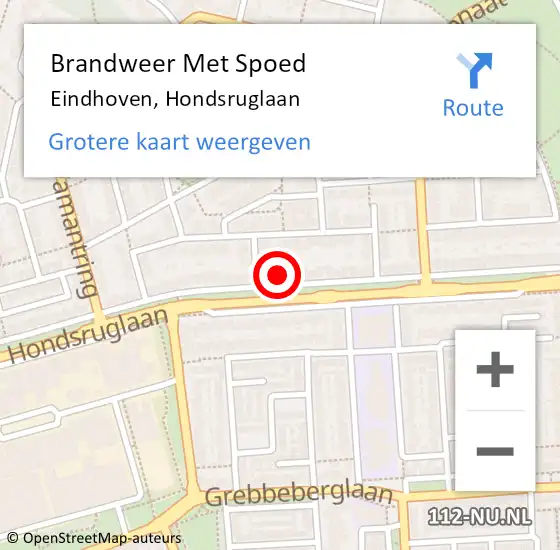 Locatie op kaart van de 112 melding: Brandweer Met Spoed Naar Eindhoven, Hondsruglaan op 4 april 2022 17:23