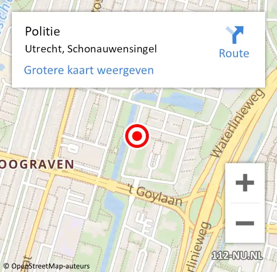 Locatie op kaart van de 112 melding: Politie Utrecht, Schonauwensingel op 4 april 2022 18:41