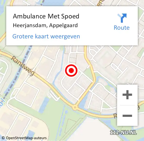 Locatie op kaart van de 112 melding: Ambulance Met Spoed Naar Heerjansdam, Appelgaard op 4 april 2022 20:10