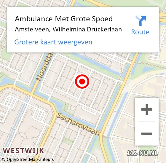 Locatie op kaart van de 112 melding: Ambulance Met Grote Spoed Naar Amstelveen, Wilhelmina Druckerlaan op 4 april 2022 22:38