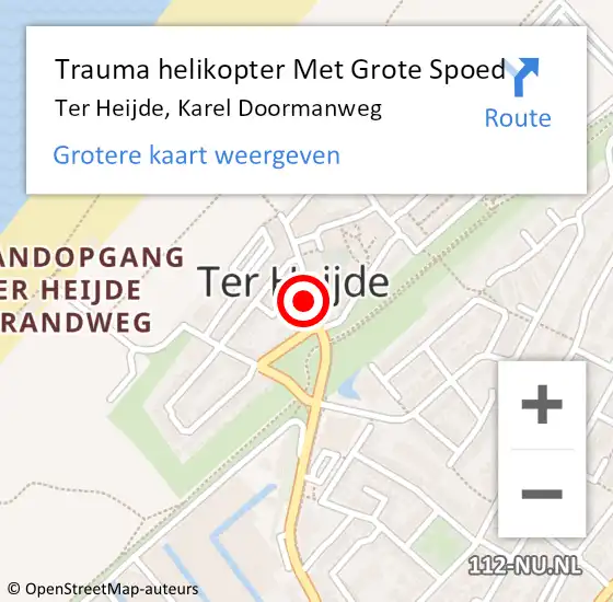 Locatie op kaart van de 112 melding: Trauma helikopter Met Grote Spoed Naar Ter Heijde, Karel Doormanweg op 5 april 2022 02:28