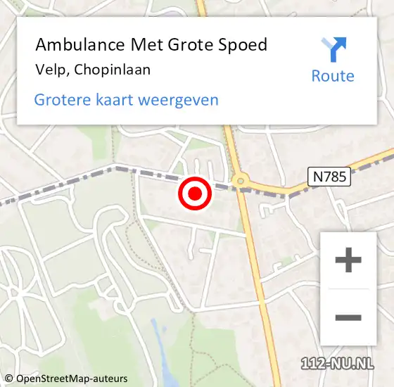 Locatie op kaart van de 112 melding: Ambulance Met Grote Spoed Naar Velp, Chopinlaan op 5 april 2022 07:11
