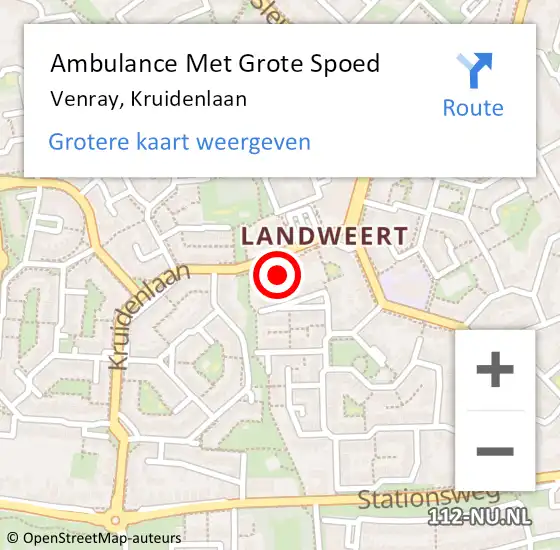 Locatie op kaart van de 112 melding: Ambulance Met Grote Spoed Naar Venray, Kruidenlaan op 5 april 2022 07:14