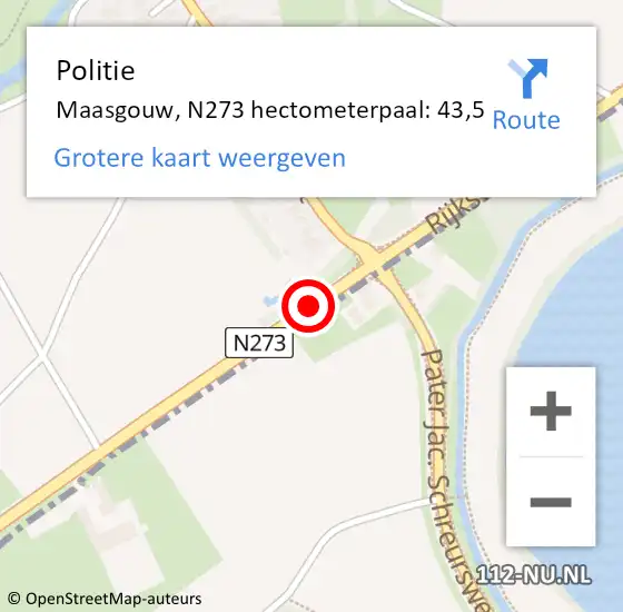 Locatie op kaart van de 112 melding: Politie Maasgouw, N273 hectometerpaal: 43,5 op 5 april 2022 07:38