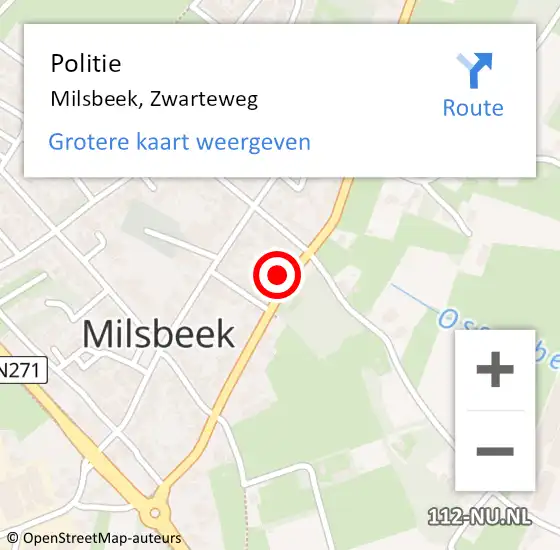 Locatie op kaart van de 112 melding: Politie Milsbeek, Zwarteweg op 5 april 2022 09:03