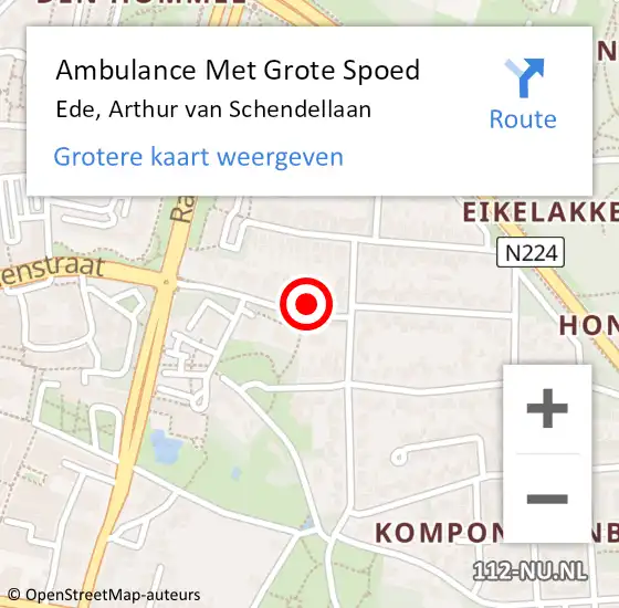 Locatie op kaart van de 112 melding: Ambulance Met Grote Spoed Naar Ede, Arthur van Schendellaan op 5 april 2022 11:47