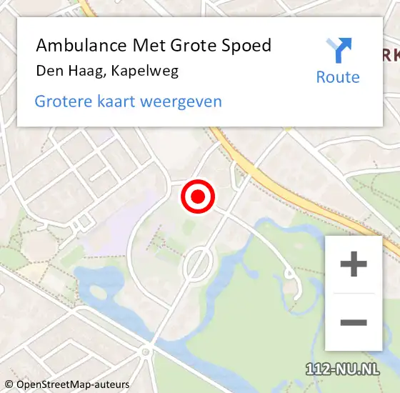 Locatie op kaart van de 112 melding: Ambulance Met Grote Spoed Naar Den Haag, Kapelweg op 5 april 2022 15:01