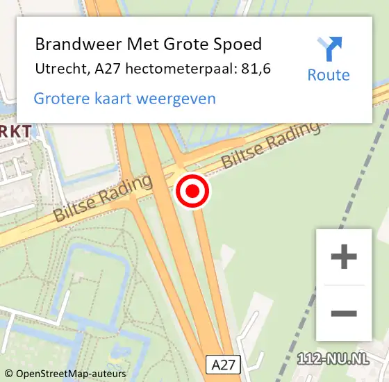 Locatie op kaart van de 112 melding: Brandweer Met Grote Spoed Naar Utrecht, A27 hectometerpaal: 81,6 op 5 april 2022 15:27