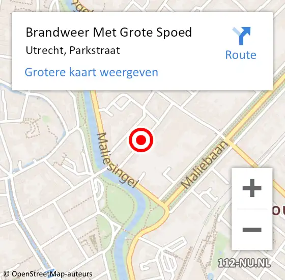 Locatie op kaart van de 112 melding: Brandweer Met Grote Spoed Naar Utrecht, Parkstraat op 5 april 2022 16:00