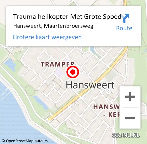 Locatie op kaart van de 112 melding: Trauma helikopter Met Grote Spoed Naar Hansweert, Maartenbroersweg op 5 april 2022 17:14