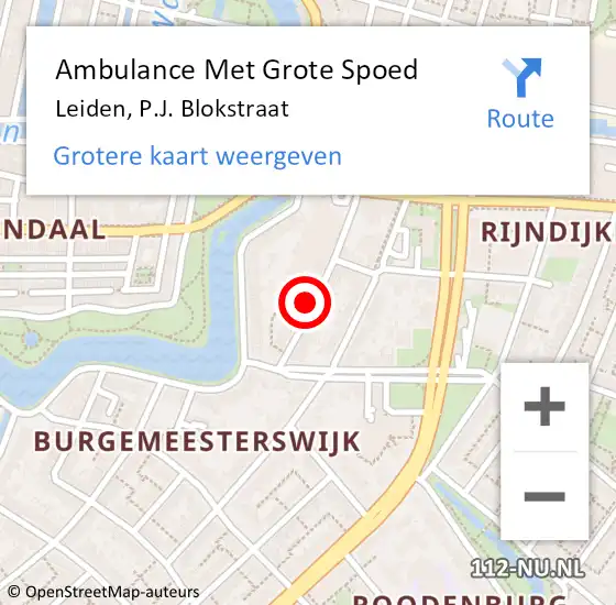 Locatie op kaart van de 112 melding: Ambulance Met Grote Spoed Naar Leiden, P.J. Blokstraat op 5 april 2022 23:17