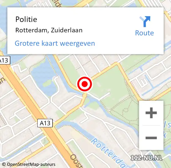 Locatie op kaart van de 112 melding: Politie Rotterdam, Zuiderlaan op 6 april 2022 05:00
