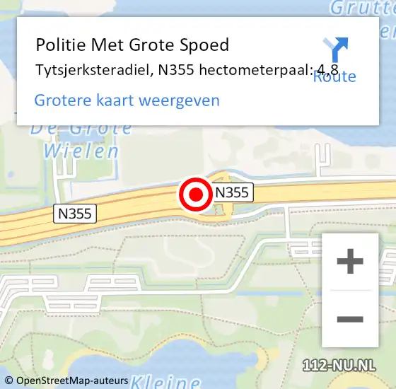 Locatie op kaart van de 112 melding: Politie Met Grote Spoed Naar Tytsjerksteradiel, N355 hectometerpaal: 4,8 op 6 april 2022 06:23