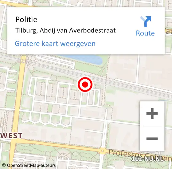 Locatie op kaart van de 112 melding: Politie Tilburg, Abdij van Averbodestraat op 6 april 2022 08:32