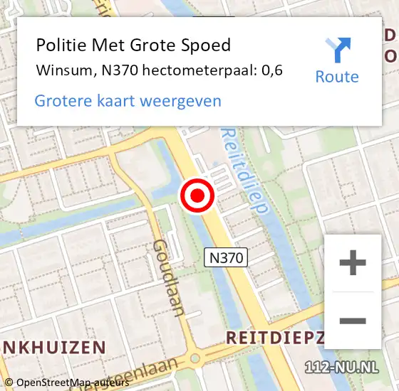 Locatie op kaart van de 112 melding: Politie Met Grote Spoed Naar Winsum, N370 hectometerpaal: 0,6 op 6 april 2022 12:48